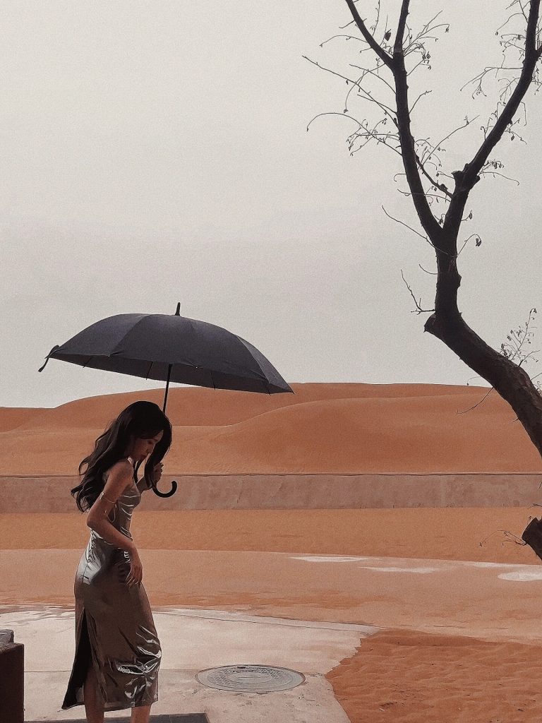 Silhouette in desert landscape