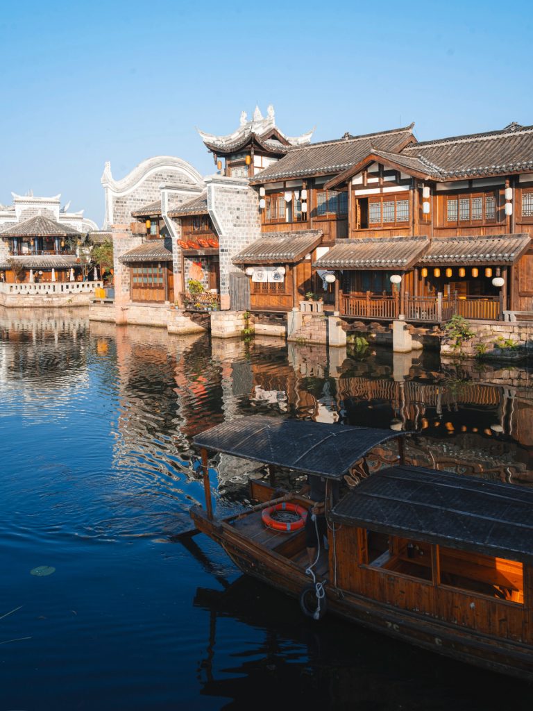 Traditional Sichuan water town at dusk