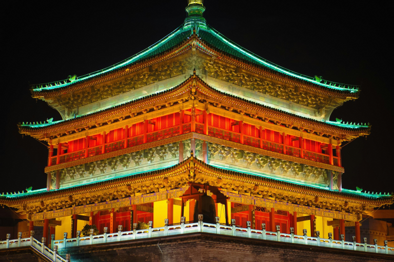 Bell Tower at night with golden lights
