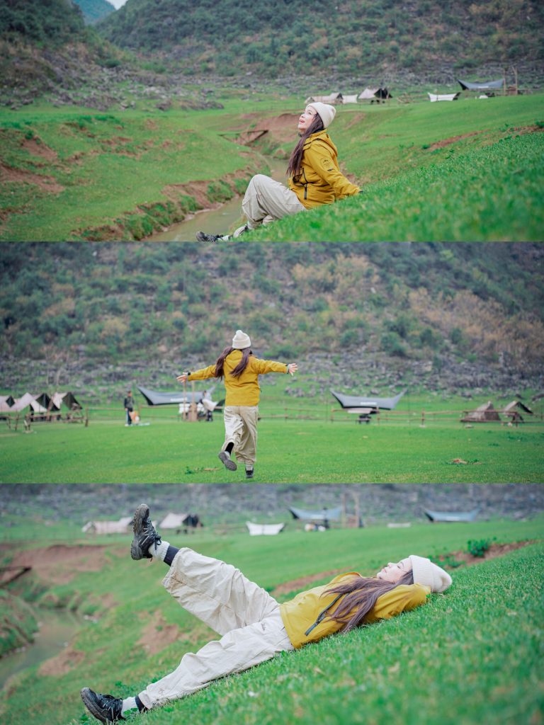 Person relaxing in grassland