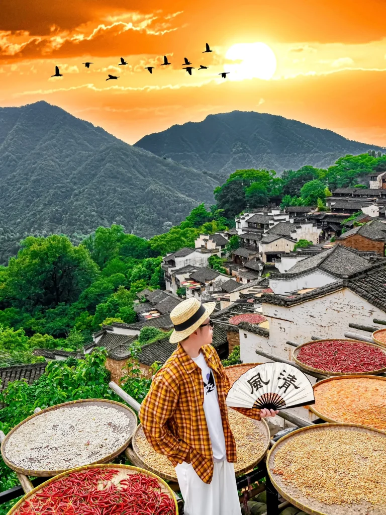 Traditional village with sunset