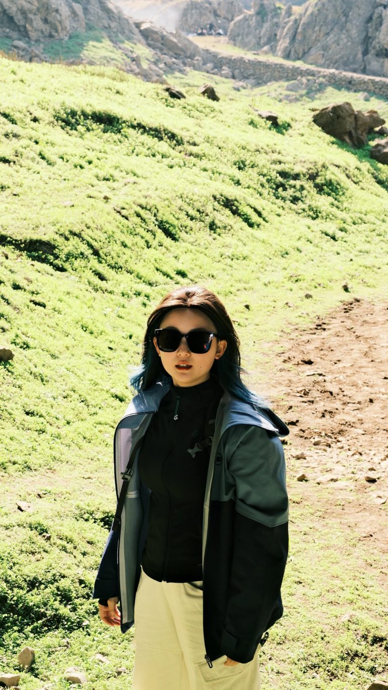 Hiker on mountain ridge