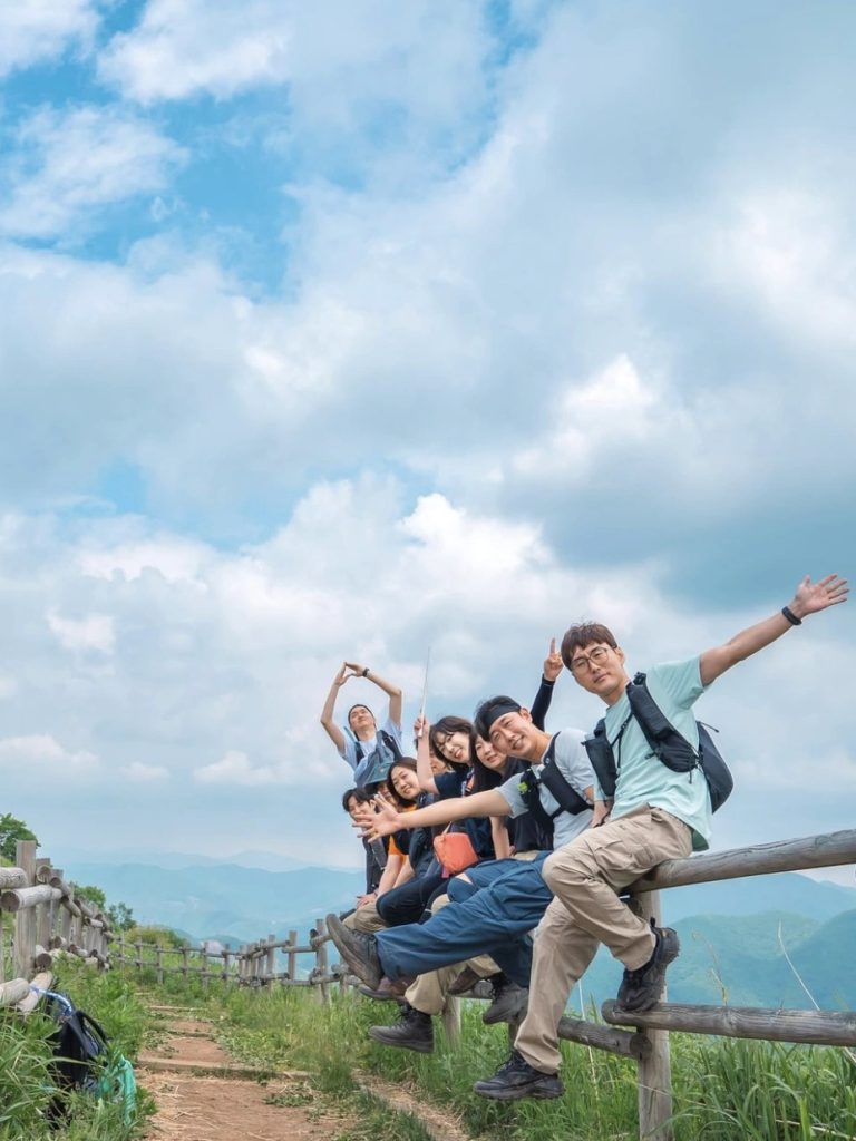 Group hiking on mountain