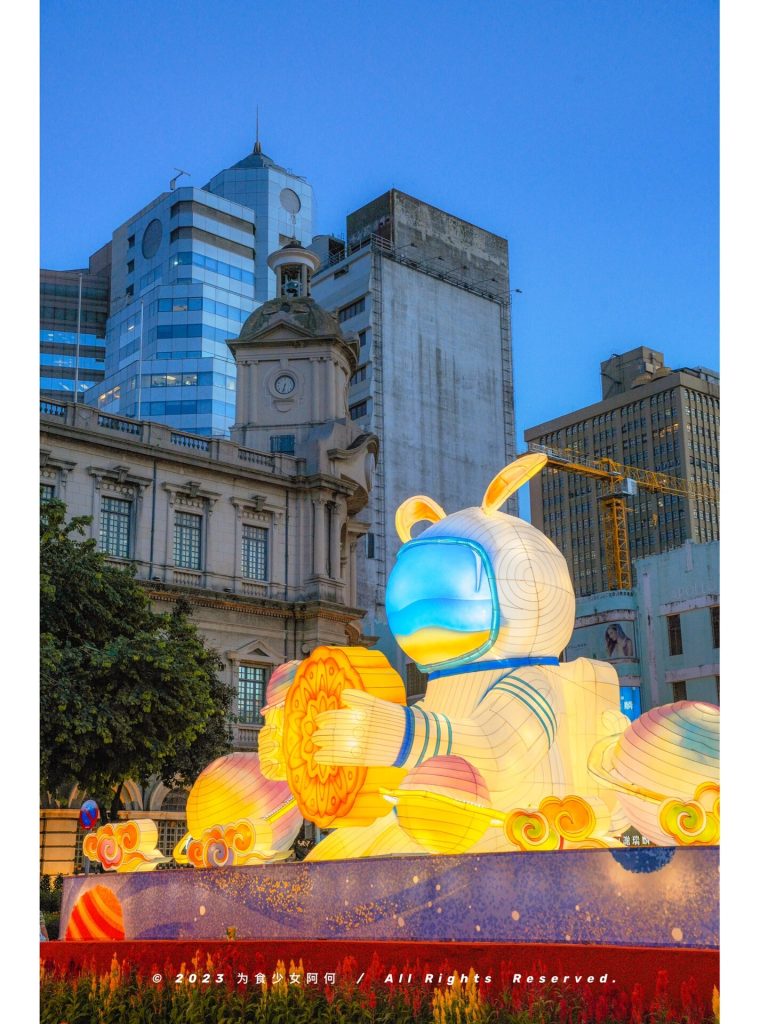 Festive rabbit lanterns in urban setting
