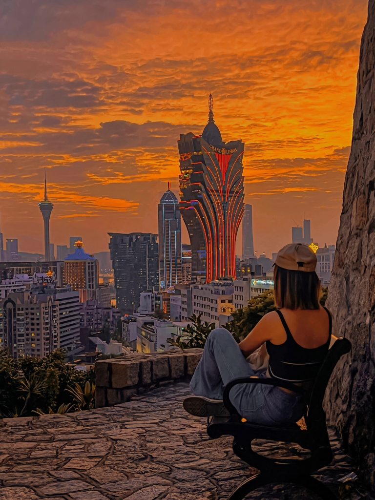 Sunset view from Guia Fortress with city skyline