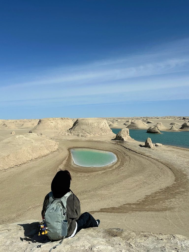 Traveler contemplating Chaerhan Salt Lake