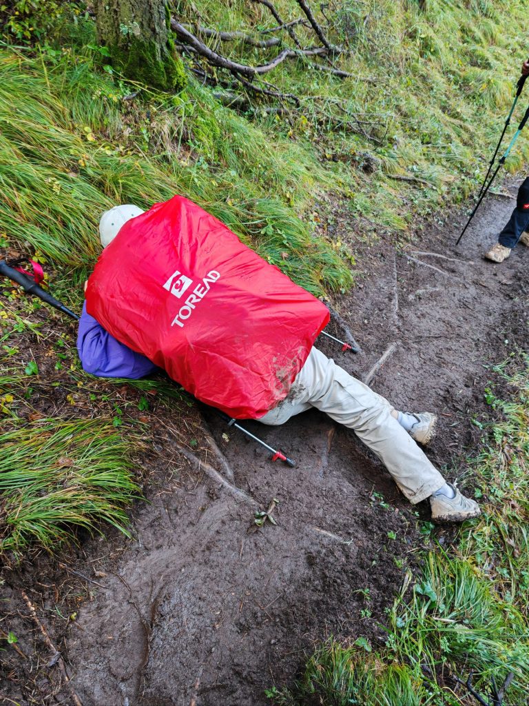 Hiker camping in mountains