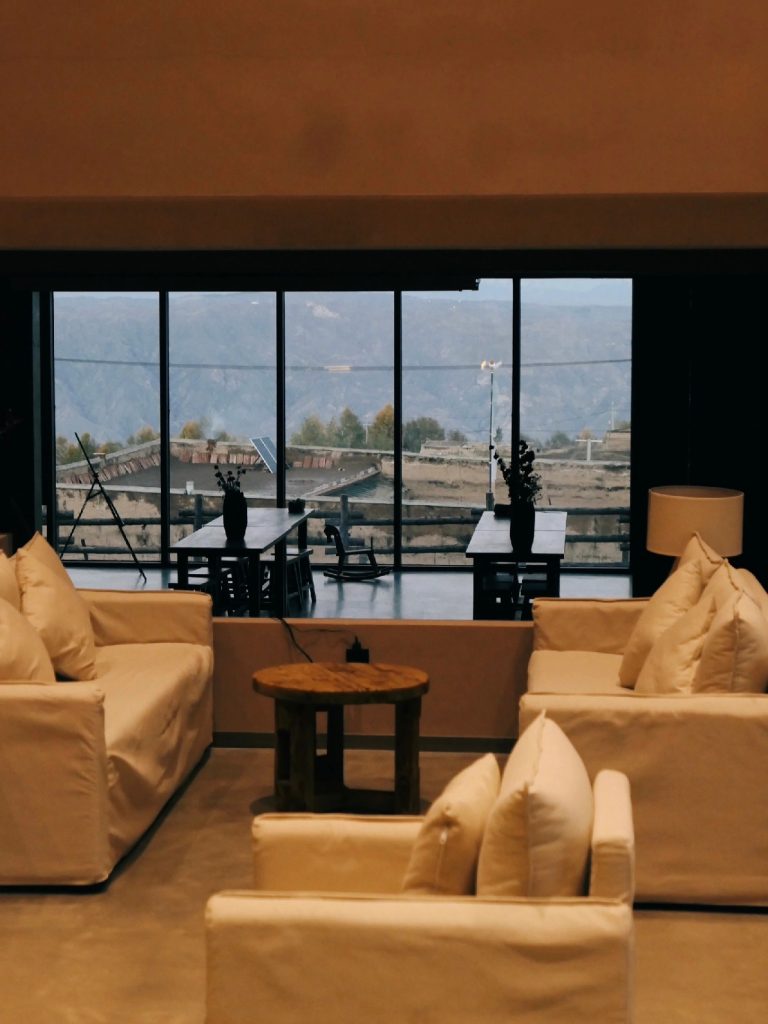 Lodge lounge with mountain views
