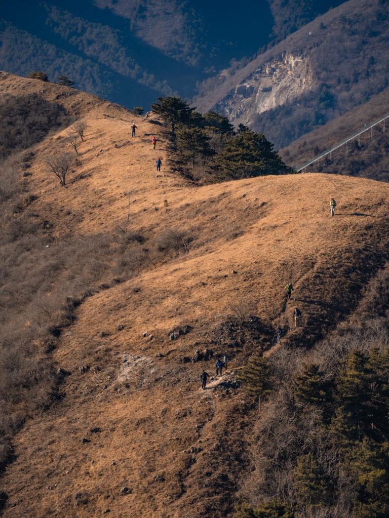 Hikers on a mountain trail, Chinese Mountain Trekking