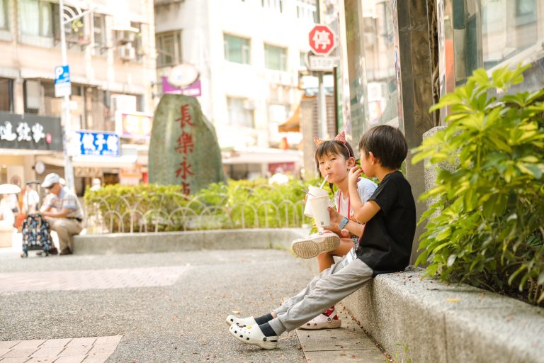 Kids at Hello Kitty 7-Eleven during our Taiwan family adventure guide