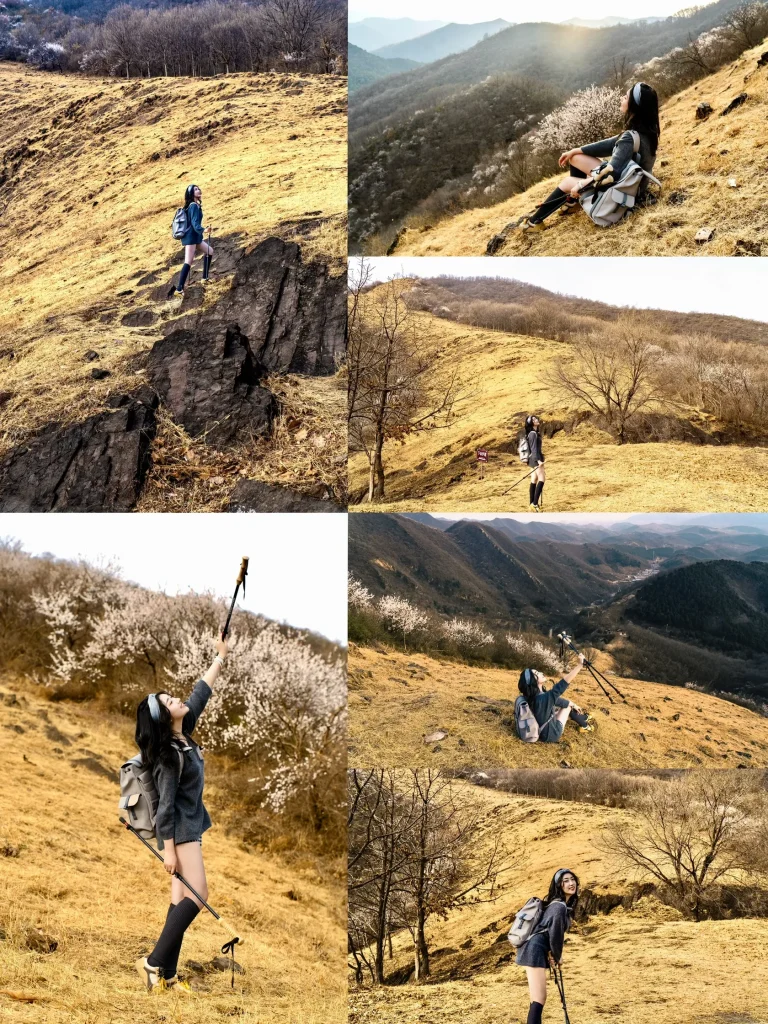Hiker enjoying Tianjin retreat mountain view