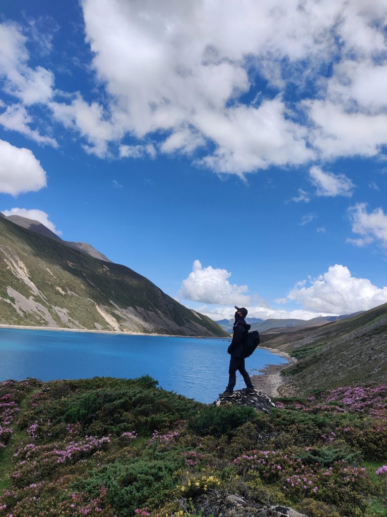 Tibet high altitude trekking prayer flags