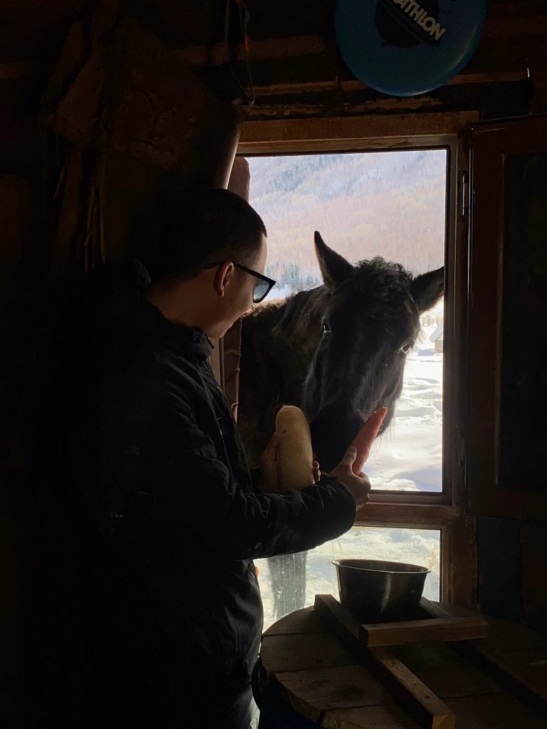 Wood stove heating in Xinjiang mountain cabin